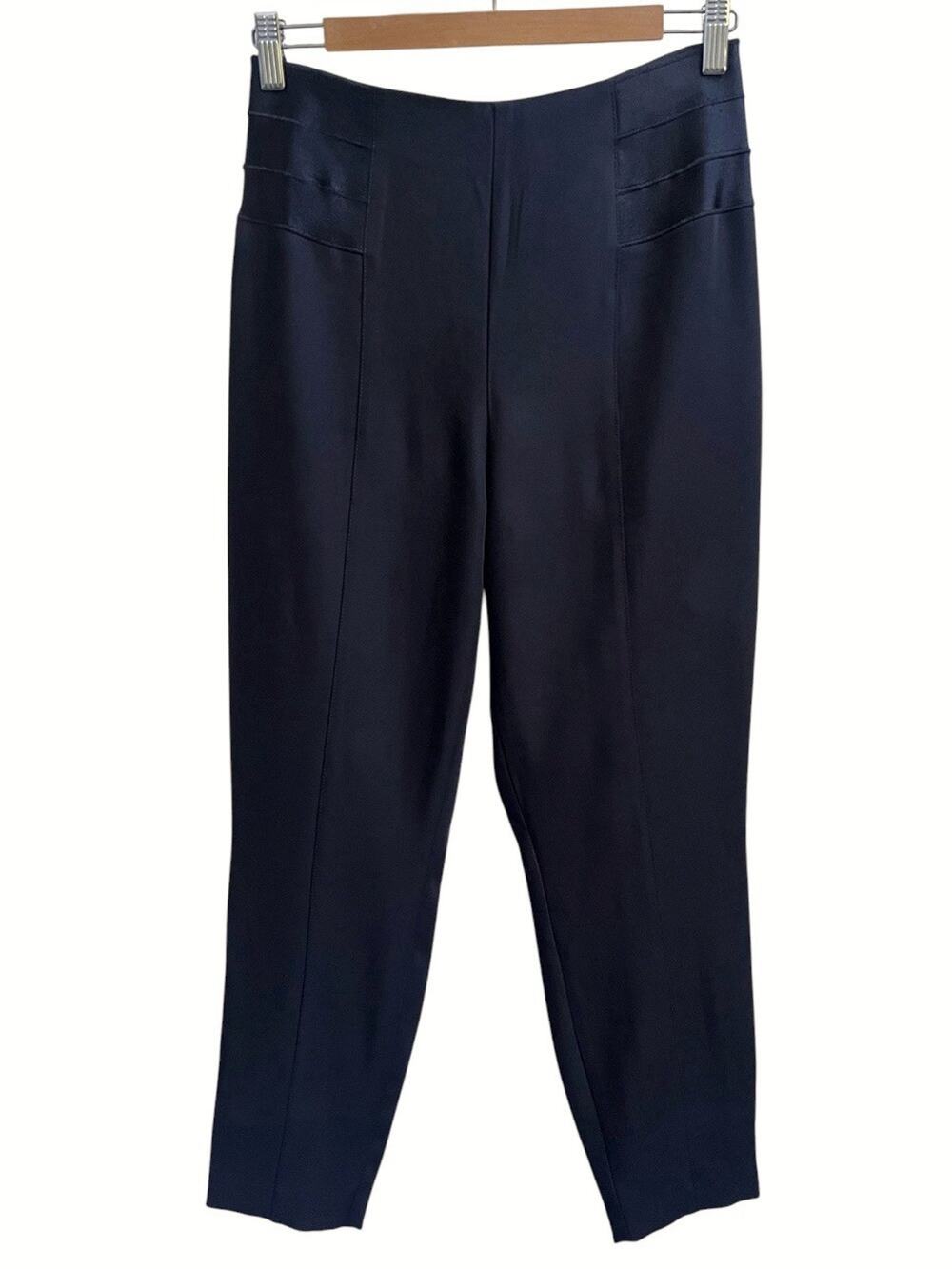 Women Bebe Satin Look Black Dress Pants High Rise Tapered Zipper back Sz 8